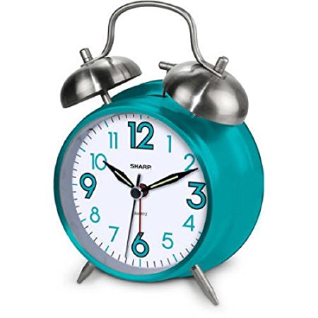 Attractive Classic Style Twinbell Quartz Analog Alarm Clock (Teal)