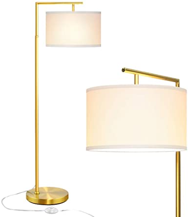 Modern Floor Lamp for Living Room, LED Standing Lamp for Bedroom, Classic 5' Tall Stand Up Light with Hanging Lamp Shade, Reading Corner Lamp for Office Study Room with LED Bulb - Antique Brass Gold