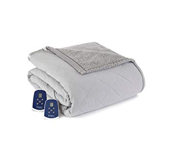 Shavel Home Products Micro Flannel Reversible Sherpa Electric Heated Blanket Greystone Full Blanket