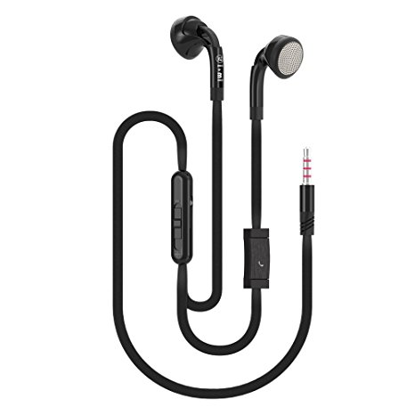 i-mi® Genuine Universal Flat Noodle Wire In-Ear Tangle Free 3.5mm Plug Earphones Earbuds EarPods Mic for Apple iPhone 6 6 Plus 5S 5C 5 4S 4 3 iPad Air mini2 mini 4 3 2 iPod Touch 5th iPod Nano 7th Samsung Galaxy S5 S4 mini S3 S3 mini Note 4 Edge Note 3 Note 2 LG G3 G2 HTC One M8 M7 Motorola Moto G X Nokia Lumia Blackberry Sony Xiaomi and Most of the Android Smartphones and Tablets and more - Black