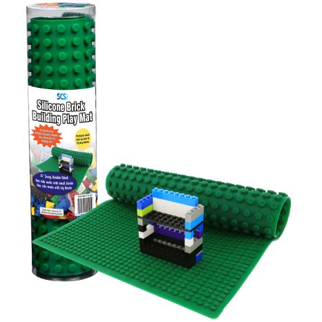 Brick Building Play Mat - 16" Rollable, Portable Two Sided Silicone Mat