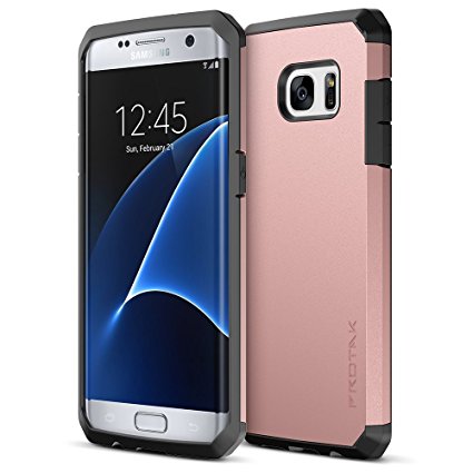 Trianium Galaxy S7 Edge Case [Protak Series] Dural Layer TPU Bumper   Hard Polycarbonate Back Plate Cover [Heavy Duty]   Shock Absorbing Protective Frame For Samsung Galaxy S7 Edge - Rose Gold