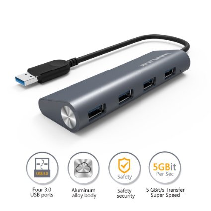 Wavlink Aluminum Mini USB 3.0 4-Port Hub USB Spliter with 2-Foot USB 3.0 Cable for for iMac, MacBook, MacBook Pro, MacBook Air, Mac Mini, or any PC - Gray