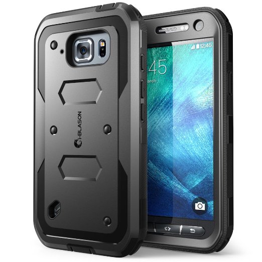 Galaxy S6 Active Case, [Heave Duty] **Slim Protection** i-Blason Armorbox [Dual Layer] Hybrid Full-body Protective Case with Front Cover and Built-in Screen Protector / Impact Resistant Bumpers Cover for Samsung Galaxy S6 Active 2015 Release **Does Not Fit Regular Galaxy S6** (Black)