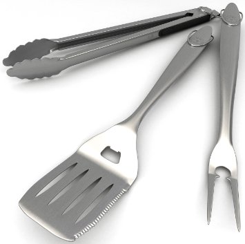 Premium BBQ Grilling Tools Set Extremely Heavy Duty Stainless Steel Spatula Locking Tongs and Fork Accessories