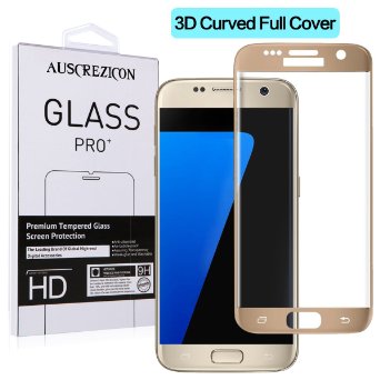[Full Cover] Samsung Galaxy S7 screen protector ,3D Curved Full Coverage ,AUSCREZICON 0.26mm 9H Tempered Glass ,High Definition,for Samsung Galaxy S7 [NOT S7 Edge] (Lifetime Warranty) Gold
