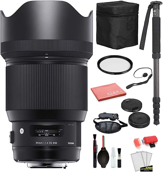 Sigma 85mm f/1.4 DG HSM Art Lens for Canon EF with Bundle Includes: UV Filter   70" Monopod   More