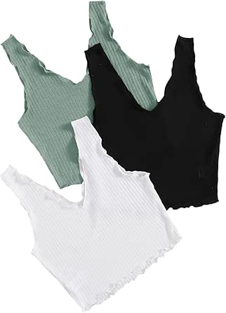 Milumia Women 3 Pieces V Neck Knit Tops Lettuce Trim Shirts