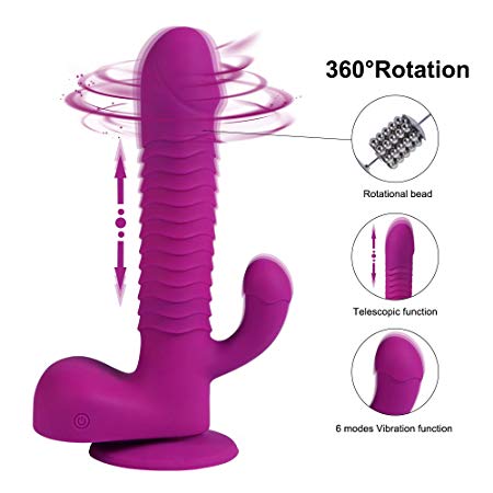 YiFeng Wireless Remote Control G-spot Dildo Vibrator, Fexible Stretching Rotating Rabbit Vibrator for Clitoris & Anal Stimulation