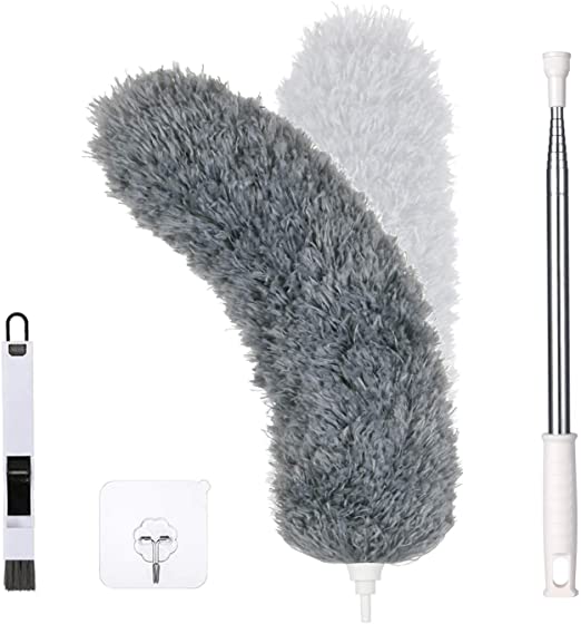 Vicloon Extendable Feather Duster, Microfiber Duster with Extra Long 100 inches Telescopic Pole, Telescopic Dusters with Bendable Head, Hand Duster for Cleaning High Ceiling Fan, Blinds, Cobweb, Car…