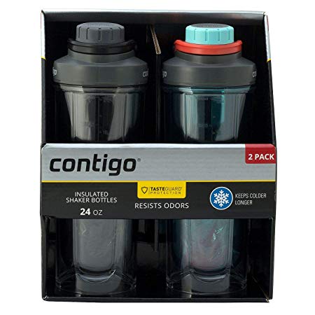 Contigo Insulated Shaker Bottles 24oz. 2 Pack Taste Guard Protection