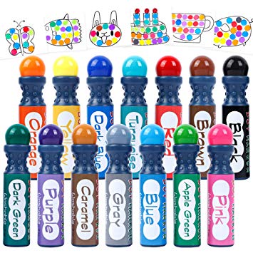 Shuttle Art Dot Markers, 14 Colors Highly Washable Bingo Daubers Dabbers Dauber Dawgs for Kids Toddlers Preschool Children Art Craft Supply with 10 Patterns Double Adhesive Paper