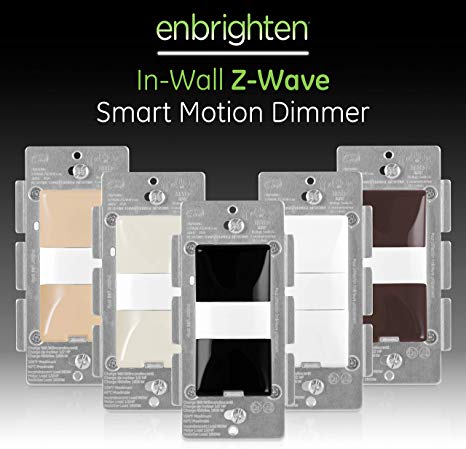 GE Enbrighten Z-Wave Plus Smart Motion Light Dimmer, Compatible with Alexa, Google Assistant, SmartThings, Wink, Zwave Hub Required, Repeater/Range Extender, 3-Way Compatible, Black, 35548