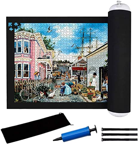 MUTOCAR Jigsaw Puzzle Board Portable Puzzle Mat, Up to 1500 Pieces Portable Puzzles Board,46" x 26" Felt Mat, Inflatable Tube, and 3 Elastic Fasteners, for Puzzle Storage Puzzle Saver