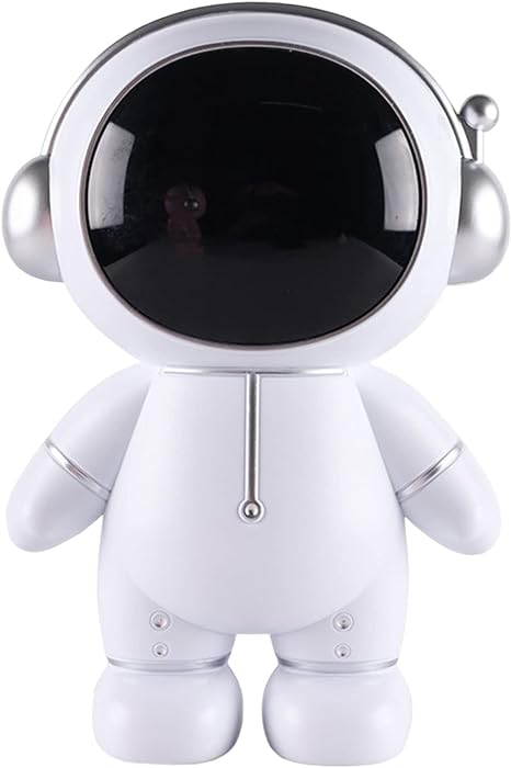 Meideli Astronaut Shape Piggy Bank with Removable Cover, Money Box Coin Indestructible Plastic Funny Decorations for Kids, Boys, Girls Silver 25x17 centimeters