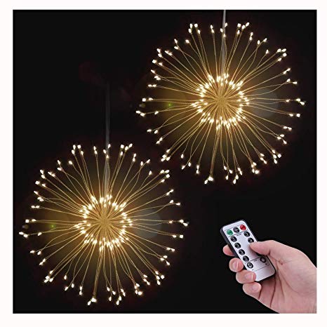 POHO 2 Pack LED Fairy Lights, 8 Modes Dimmable String Lights, Remote Control with Timer, Hanging Starburst Lights, Waterproof Starry Lights, Decorative Copper Wire Lights for Parties