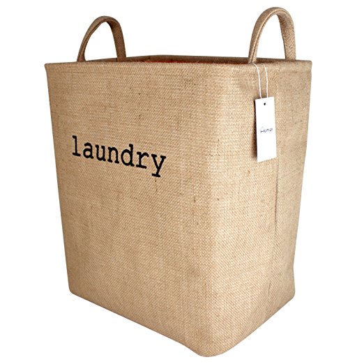 Household Linen Collapsible Small Size Laundry Hamper with Two Handles, Heavy Duty and Durable, Collapsible and Self Standing as Laundry Basket (15.8 x 10.2 x 14 inch) (Linen)