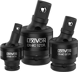 LEXIVON Cardan 1/2" 3/8" et 1/4" pour clé à choc ou cliquet embouts outils, qualité primium Cr-Mo Steel, fonctionnalité de rotation à 360° degrés très pratique (LX-113)