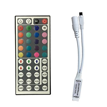 IR Remote Controller, SurLight 44 Keys Remote Control for 5050 3528 5630 Flexible Color Changing RGB LED Strip Lights, Tape Lights, Rope Lights