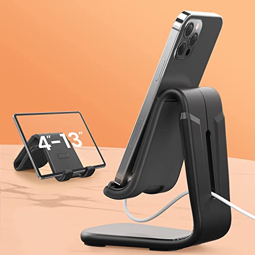 LISEN Cell Phone Stand, [Fully Foldable] Phone Stand for Desk, [All Silicone] iPhone Stand Holder Dock Compatible with 4"-13" All iPhone 13/Mini/Pro/Pro Max, Mobile Phones, Switch,iPad, Tablet