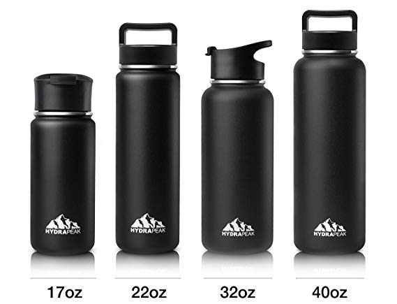 Hydrapeak Stainless Steel Water Bottle- 22oz Vacuum Insulated Wide Mouth, Double Walled, Flask with Handle Lid.