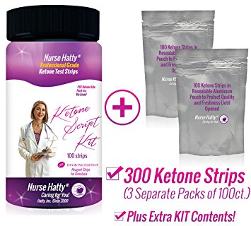 Nurse Hatty Ketone Strips KIT 300ct (3 Separate Packs of 100ct.) Professional Grade Ketone Test Strips to Benefit Your Ketogenic, Paleo, Atkins & Diabetic Diets   Packed Full PDF Keto eBook