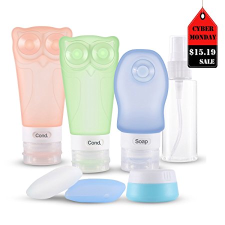 Scheam Travel Bottles Set Leak Proof TSA Approved Silicone Containers BPA Free with Toothbrush Cover Cosmetic Containers for Cosmetic Shampoo Lotion