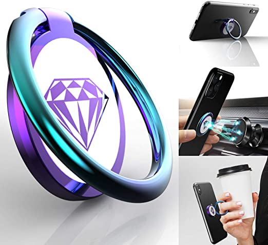 Phone Ring Holder Finger Kickstand, A-Maker 360° Rotation Metal Phone Ring Stand,Phone Ring Grip for Magnetic Car Mount Compatible with iPhone, Samsung Galaxy All Smartphone-Colorful