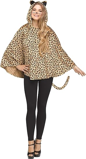 Fun World Leopard Hooded Poncho Adult Costume-One Size Brown