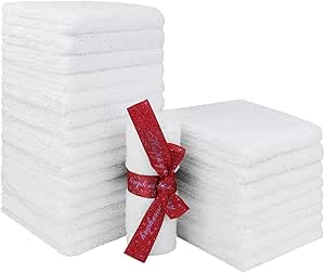 HOMEXCEL Microfiber Washcloths 24 Pack, Highly Absorbent and Soft Face Towel, Multi-Purpose White Wash Cloths for Bathroom, Hotel, Spa, Gym, and Kitchen, 12x12 Inch