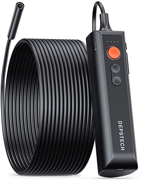 DEPSTECH 5.0MP WiFi Endoscope, Zoom HD Inspection Camera, 6 Adjustable LED Wireless Borescope, 15.7in Focal Range, 3350mAh Battery, Semi-Rigid Endoscope for Android & iOS Phone and Tablet-33ft