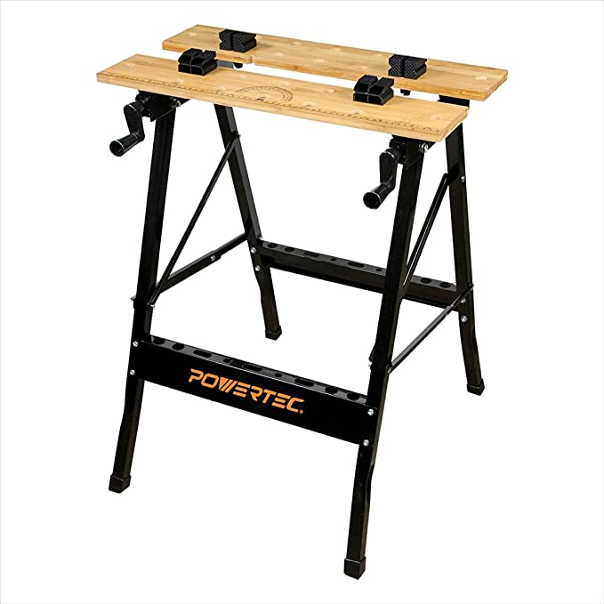 POWERTEC MT4006V Deluxe Bamboo Workbench Top | Portable Project Center and Vise Tool w/4 Bench Dogs