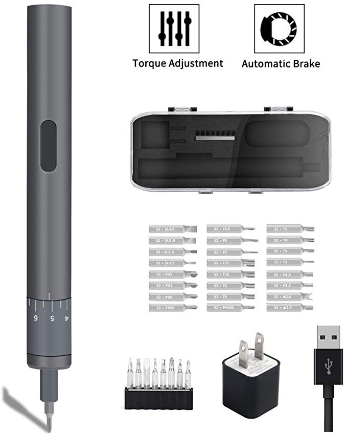 Mini Electric Screwdriver, POWERGIANT Small Adjustable Torque Cordless Screwdriver Set, Rechargable Repair Tool for Phone Watch Camera Laptop