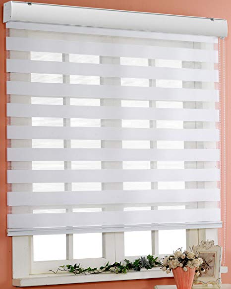 Foiresoft Custom Cut to Size, [Winsharp Basic, White, W 42 x H 64 inch] Horizontal Window Shade Blind Zebra Dual Roller Blinds