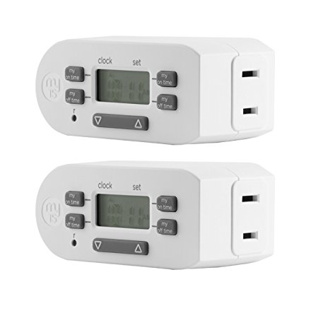 2 Pack : myTouchSmart Digital Timer Bar, Plug-In, Indoor, 1 Polarized Outlet, Simple Setup, for Indoor Lighting and Other Small Appliances, 26745