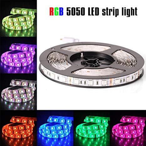 econoLED 12V Flexible SMD 5050 RGB LED Strip Lights, LED Tape, Multi-colors, 300 LEDs, Non-waterproof, Light Strips, Color Changing, Pack of 16.4ft/5m Strips