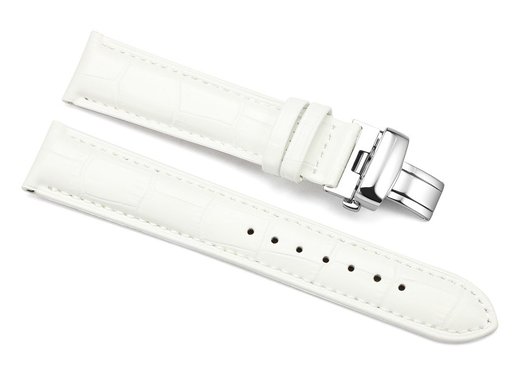 iStrap Calf Leather Watch Band Silver Steel Deployment Clasp Strap for Men Women 12-20mm