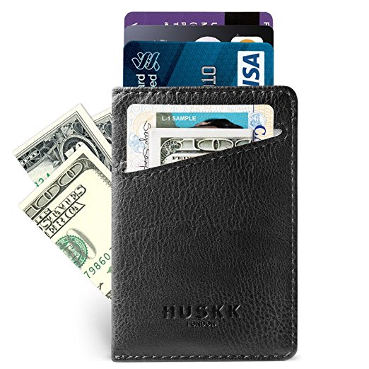 Slim Vegetable Tanned Leather Card Sleeve Wallet - HUSKK - Up to 8 Cards & Cash (Black [CSC-B-E])