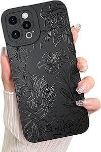 LSL Case for iPhone 12 Pro Max Black Floral Flower Pattern Print Case Soft TPU Full Camera Lens Anti-Drop Anti-Scratch Shockproof Protective Slim Cover for Women Girls