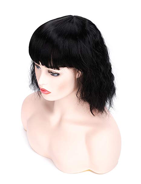 Morvally Short Wavy Black Bob Wig with Bangs Natural Heat Resistant Synthetic Hair Cosplay Costume Party Wigs