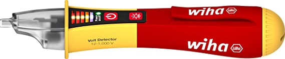 Wiha Voltage Detector Non-Contact Single Pole (43797) 12-1000 V AC   2 x AAA Batteries Red Yellow