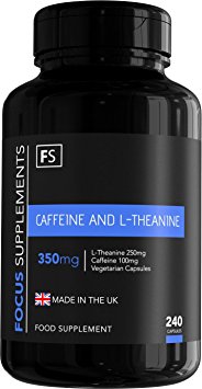 Caffeine (100mg) / L-Theanine (250mg) per Capsule Blend - Productivity & Attention | NOOTROPIC SUPPLEMENT STACK | Vegetarian Capsules - Focus Supplements - Made in the UK in ISO Licensed Facilities - 100% Money Back Guarantee (240 Vegetarian Capsules)