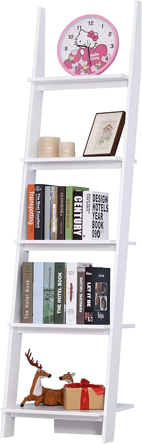 HOMCOM Estantería de Escalera Librería con 5 Estantes Moderna Estantería Escalonada de Pared para Baño Salón Terraza 50x40x195cm