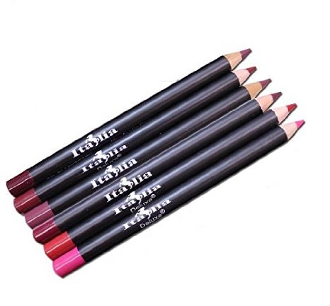 6 Colors of Italia Deluxe Lip Liner Set E - Travel Size 5 Ultra Fine Pencils - Mighty Gadget Collection E