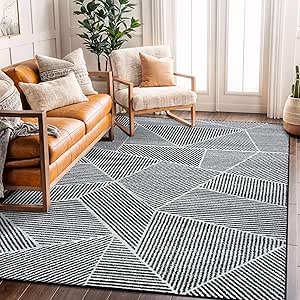 Rugshop Contemporary Geometric Stripe High Traffic Living Room,Bedroom,Kitchen, Home Office Area Rug 5' x 7' Black