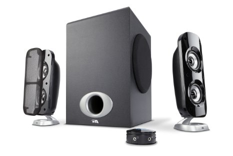 Cyber Acoustics 3 Piece Flat Panel Design Subwoofer and Satellite Speaker System with Control Pod CA-3810