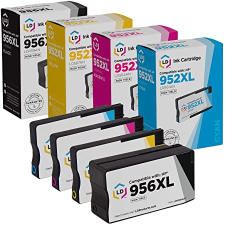 LD Products Compatible Ink Cartridge Replacements for HP 952XL & HP 956XL High Yield (1 L0R39AN Black, 1 L0S61AN Cyan, 1 L0S64AN Magenta, 1 L0S67AN Yellow, 4-Pack)