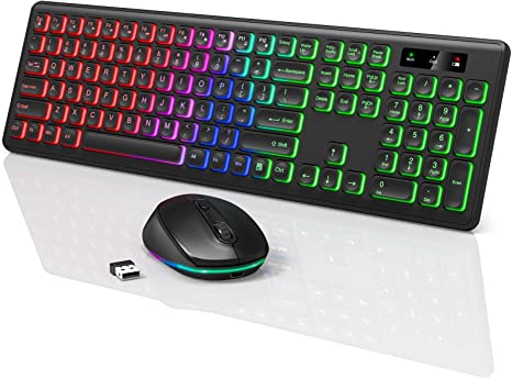 Backlit Wireless Keyboard and Mouse Combo, Rechargeable and Full Size, SABLUTE 2.4G Light Up Keyboard with Ergonomic Typing Angle, Silent Mouse with 14 Backlights, for Laptop, PC, Chromebook