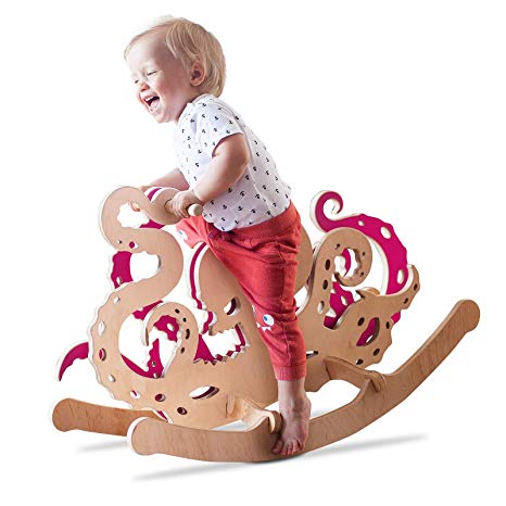 Linen Art Rocking Monsters Toys - Ride-On Animals for Kids - New Type of Wooden Rocking Horses (Octopus)