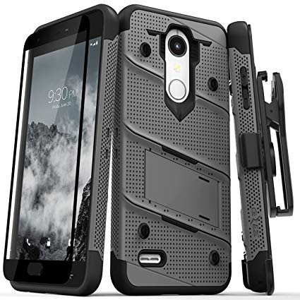 Zizo Bolt Series compatilbe with LG K30 Case Military Grade Drop Tested with Tempered Glass Screen Protector Holster LG Harmony 2 Case Metal Gray